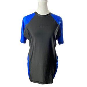 SANABUL Men Rash Guard Top Sz M Blue Black Short Sleeve Swim Ocean 60-17